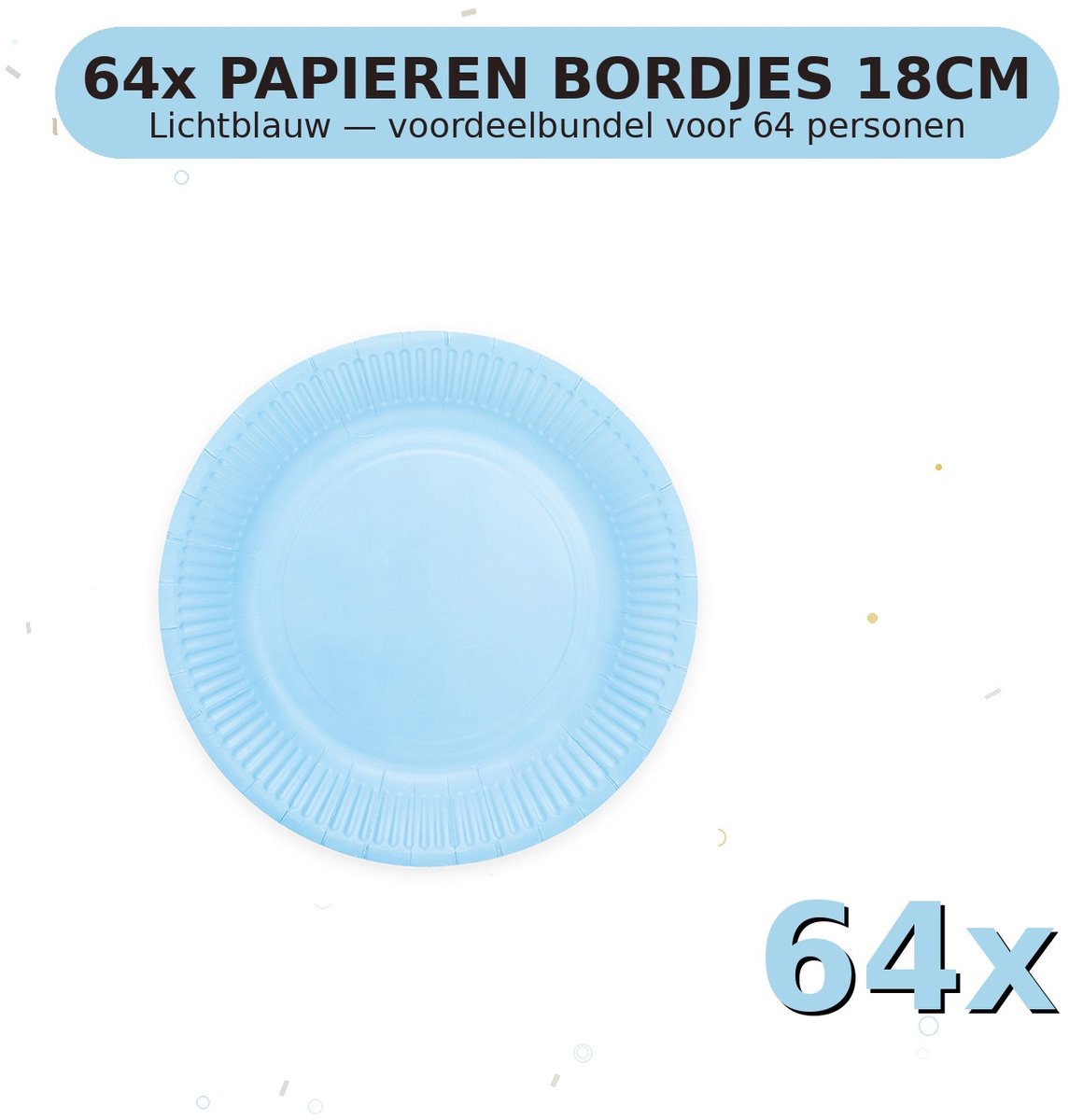 Bordjes 18cm FSC Lichtblauw - Voordeelverpakking 64 Stuks voor tot 64 Personen - Feestartikelen