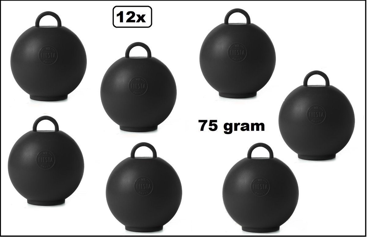 12 stuks Ballon gewicht Kettlebell zwart - 75 gram - Tafeldecoratie thema feest ballon party festival