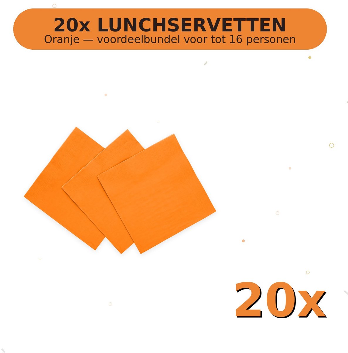 Lunch servetten 33x33cm FSC Oranje - Voordeelverpakking 20 Stuks voor tot 16 Personen - Feestartikelen