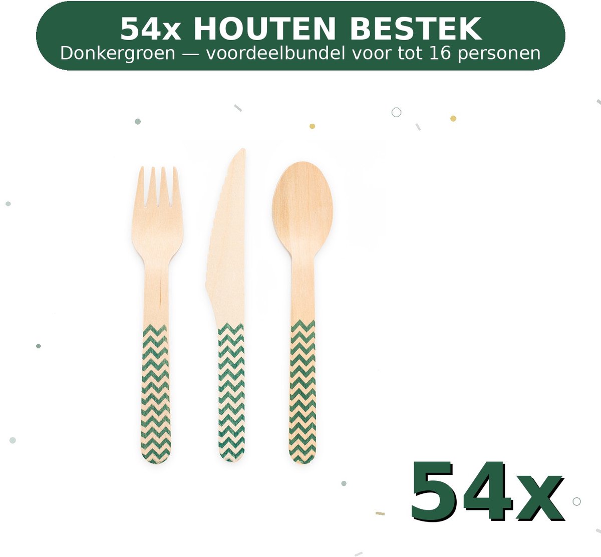 Houten bestek FSC Donkergroen - Voordeelverpakking 54 Stuks voor tot 16 Personen - Feestartikelen