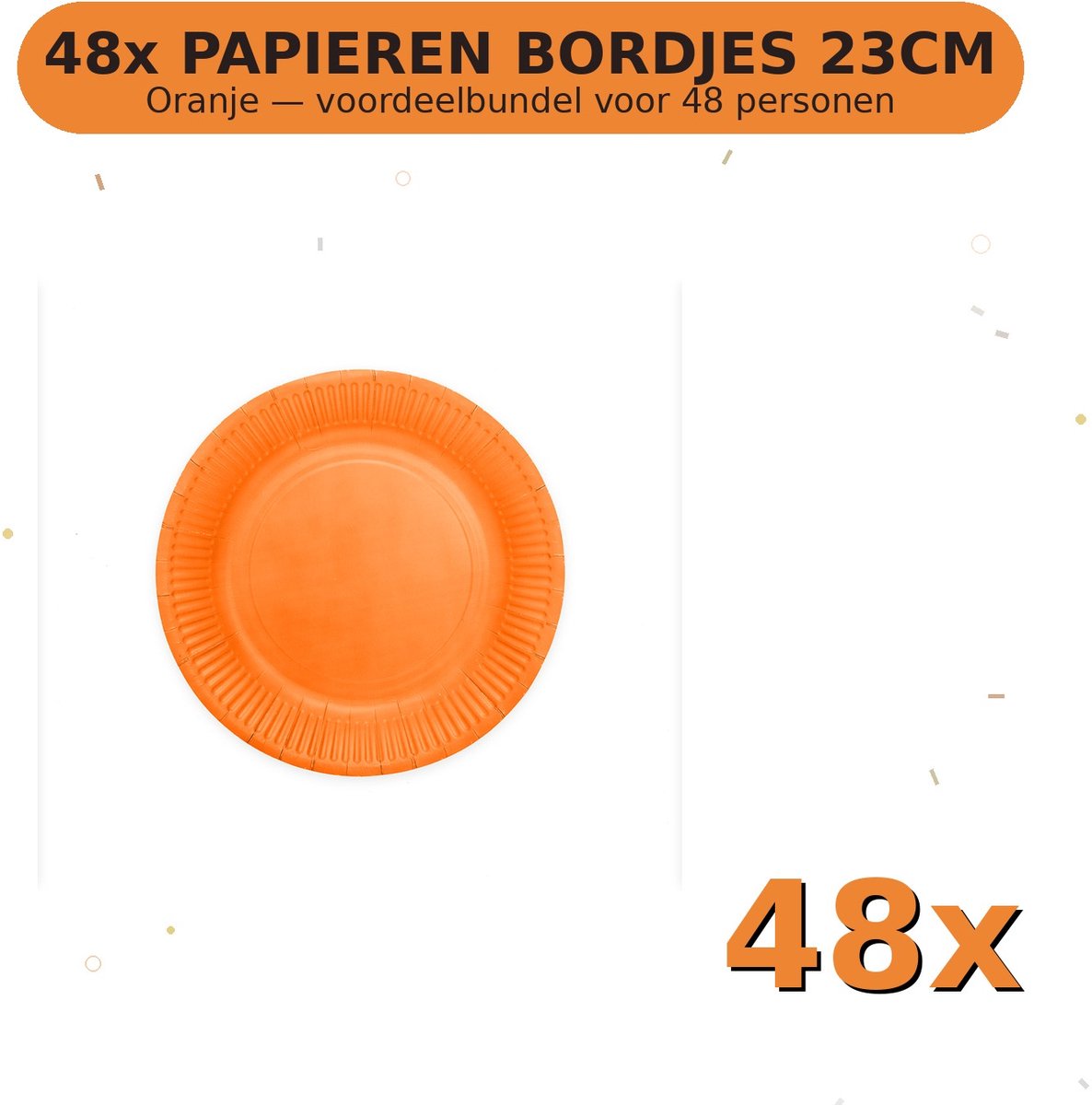 Bordjes 23cm FSC Oranje - Voordeelverpakking 48 Stuks voor tot 48 Personen - Feestartikelen