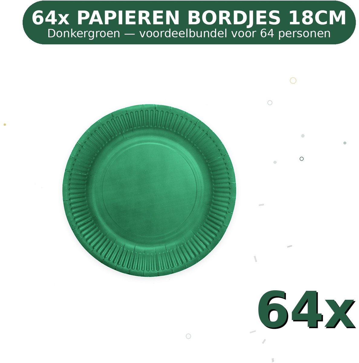 Bordjes 18cm FSC Donkergroen - Voordeelverpakking 64 Stuks voor tot 64 Personen - Feestartikelen