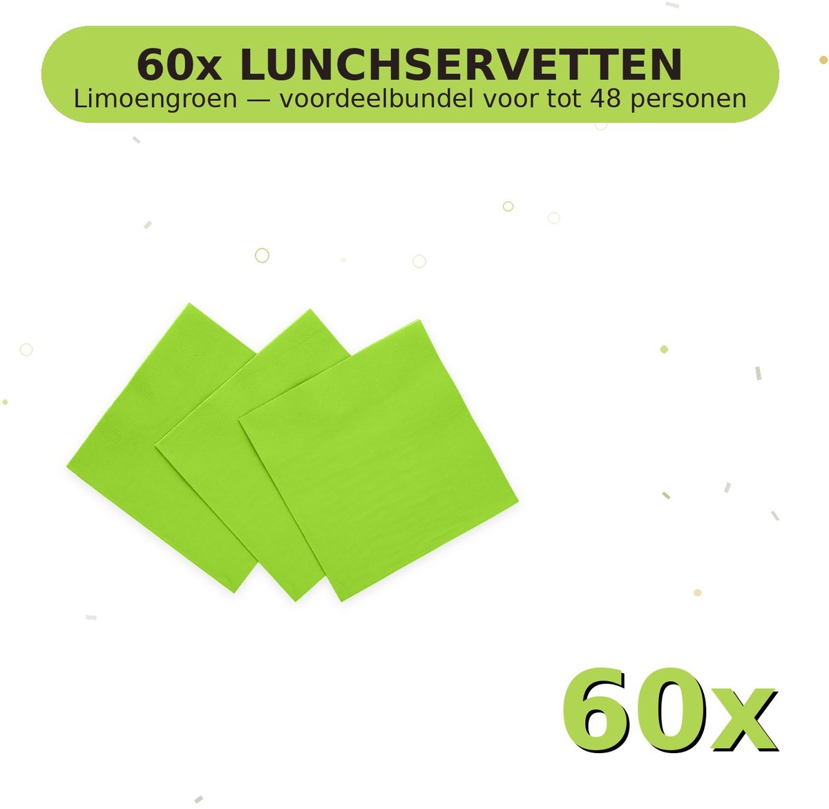 Lunch servetten 33x33cm FSC Limoengroen - Voordeelverpakking 60 Stuks voor tot 48 Personen - Feestartikelen