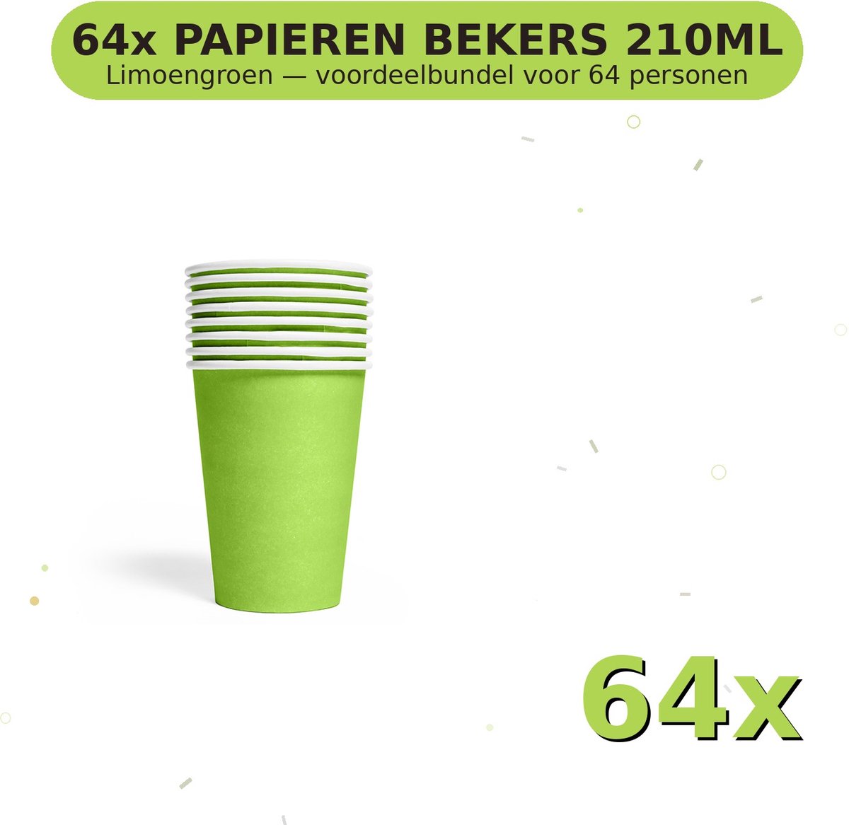 Bekers 210ml FSC Limoengroen - Voordeelverpakking 64 Stuks voor tot 64 Personen - Feestartikelen