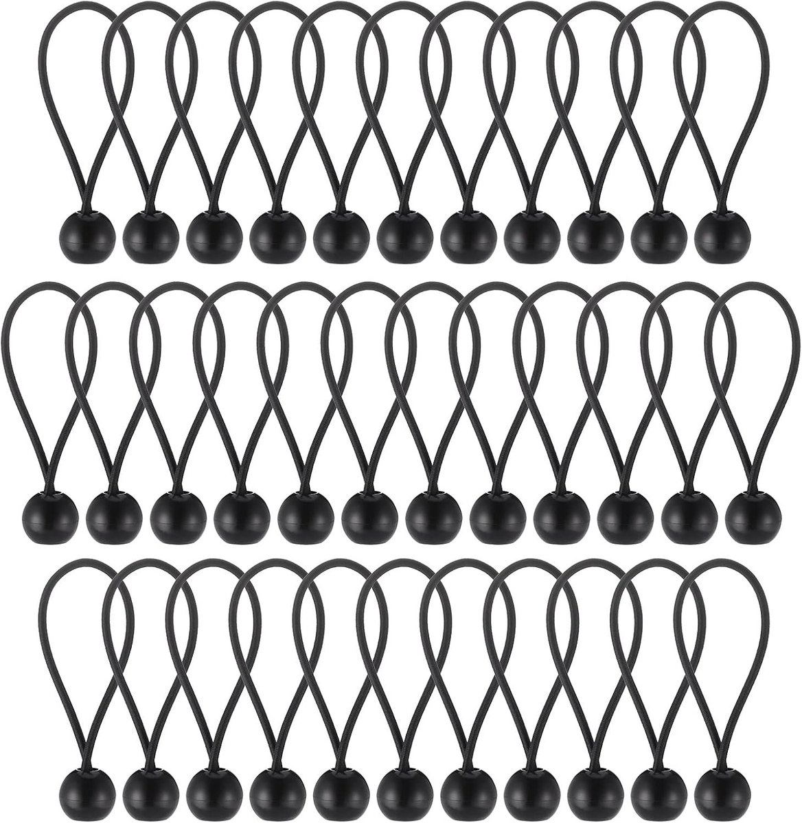 35 x Zwarte Bungee Tension Ball (10cm) Elastisch Touw voor Zeilen, Tent en Camping, Duurzame Haak voor Banners en Zeilconstructies