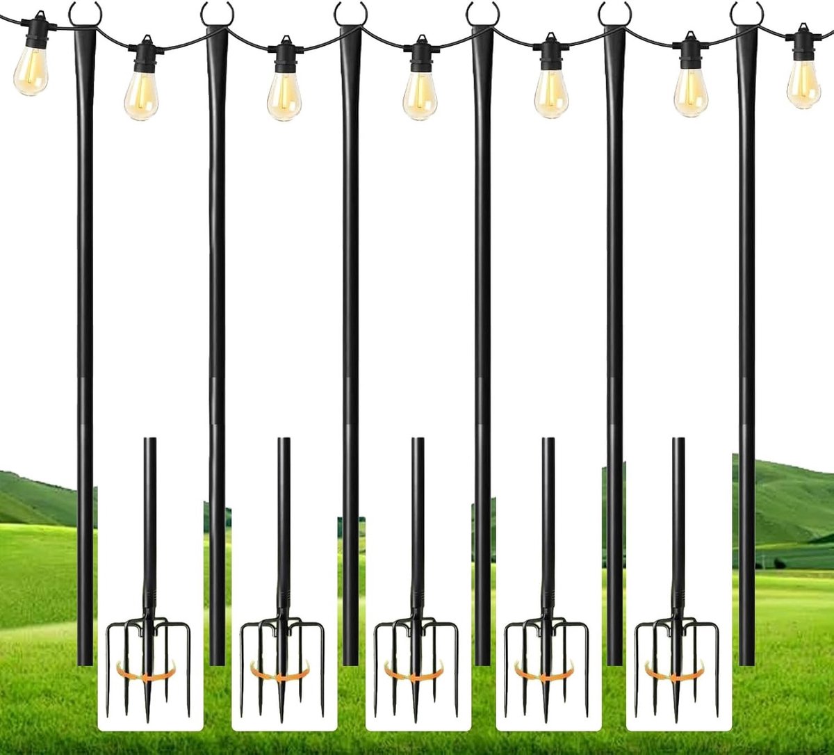 Set van 6 Lichtkettingstangen - Metaal - 3 m - Voor Buitenverlichting en Decoratie - Ideaal voor Feesten en Bruiloften