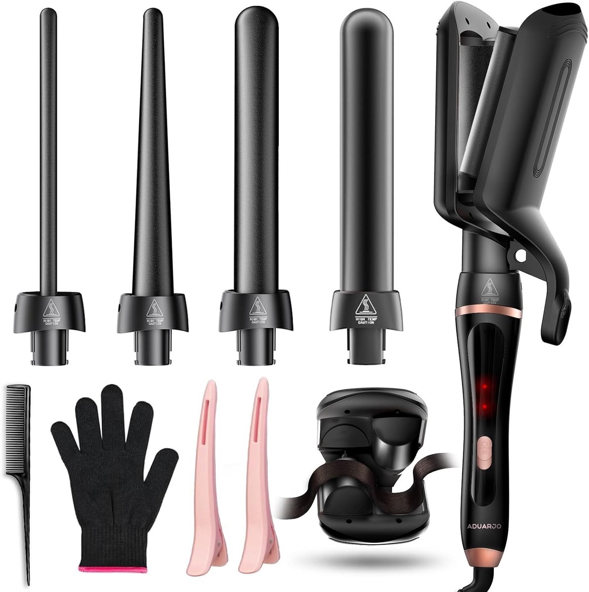 Krultang Set - Zwart - 5-in-1 - Met Verwisselbare Keramische Kokers - Voor Alle Haartypes