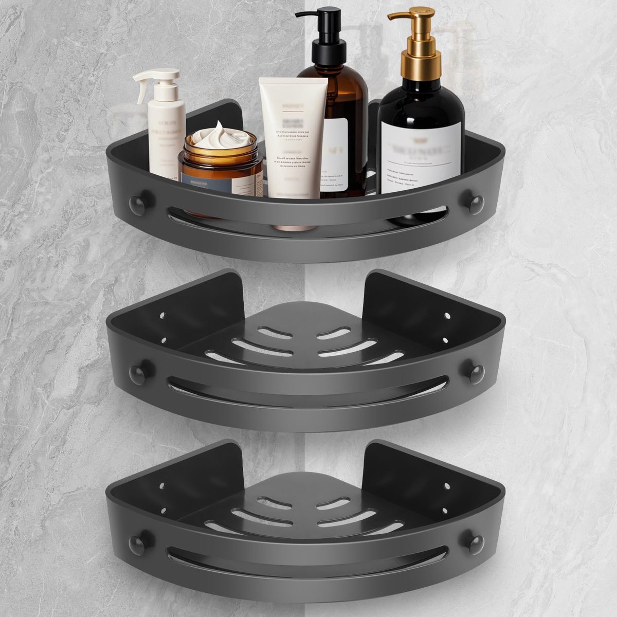 Douche caddy 3 lagen - zwart kunststof - wandmontage - handige organizer voor badkamer - ShopVlot
