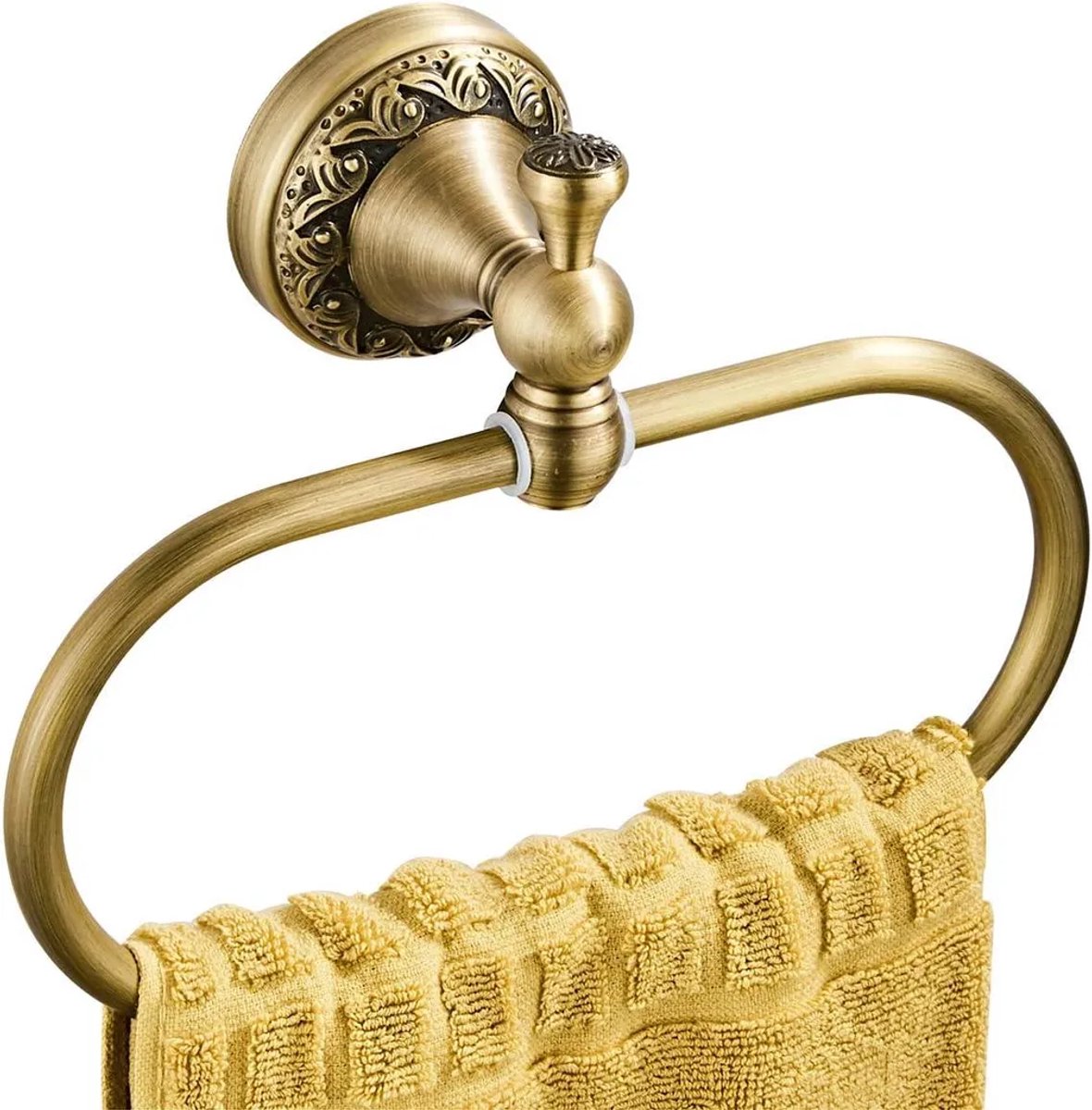 Vintage ovale messing handdoekring, prachtig vormgegeven, Geschikt voor badkamer/keuken, geborsteld bronskleurig.