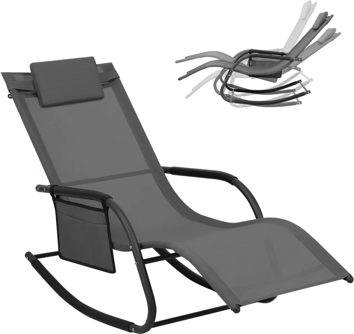 Klarven® Schommelstoel Buiten Grijs - Ergonomisch ontwerp, Schommel- en ligfunctie in 1, Draagvermogen 150 kg - Metalen frame, Polyester bekleding - B 152 x D 62 x H 83 cm