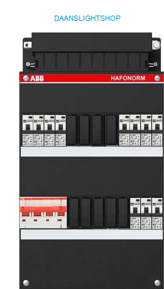ABB 3-fase groepenkast – 11 lichtgroepen – EMAT aardlekautomaten 30mA – ABB 4 polige hoofdschakelaar – Kracht lichtgroepenkast 11 groepen