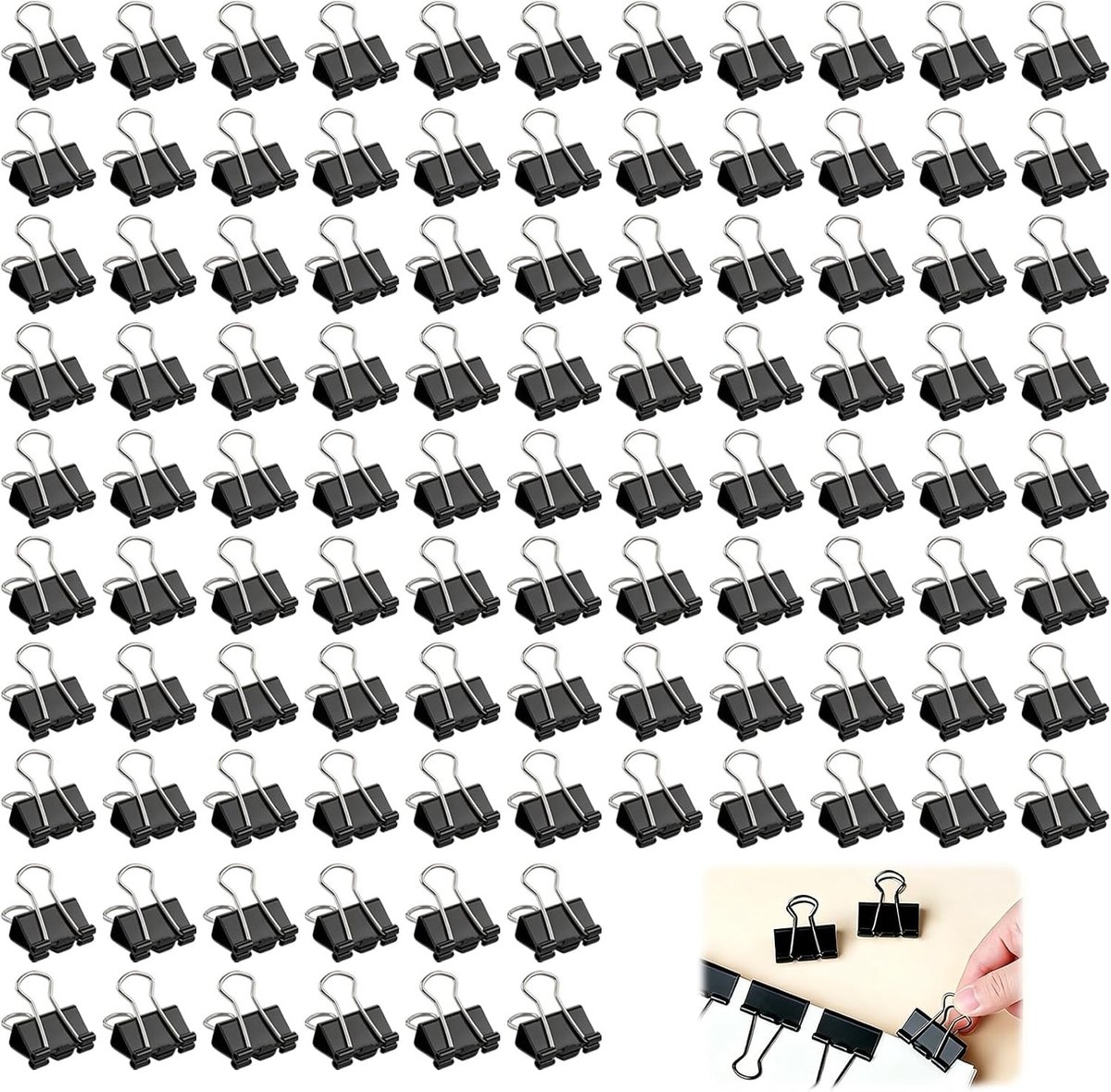 Documentklemmen 15 mm, 100 stuks, zwarte metalen klemmen voor kantoor, herbruikbare clips voor papier, multifunctionele klemmen voor documenten en zakjes