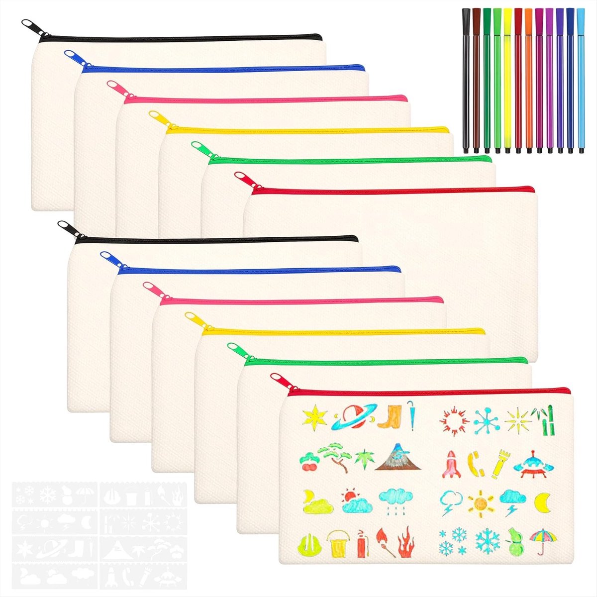 Creatieve DIY Pennenhouder met 12 Kleurpotloden en 8 Tekenmalen voor Kinderen - Perfect voor Verjaardagen en Creatieve Knutselprojecten