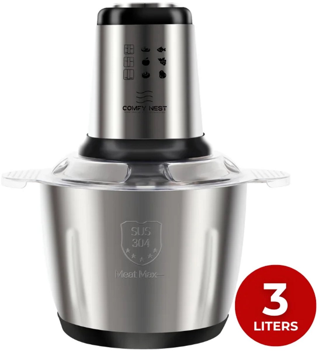 Elektrische Hakmolen 1000W – Multifunctionele Foodprocessor met 3L RVS Kom – Voor Vlees, Groente en Fruit – Zilver