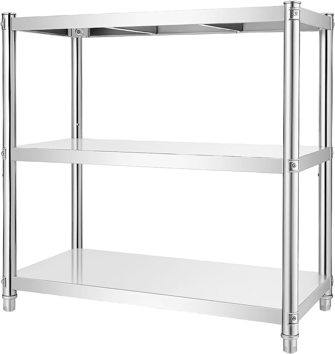 Roestvrijstalen rek met 3 verdiepingen - 80 x 40 x 80 cm en in hoogte verstelbaar - keukenrek - opbergrek van staal voor potten - voorraadkast