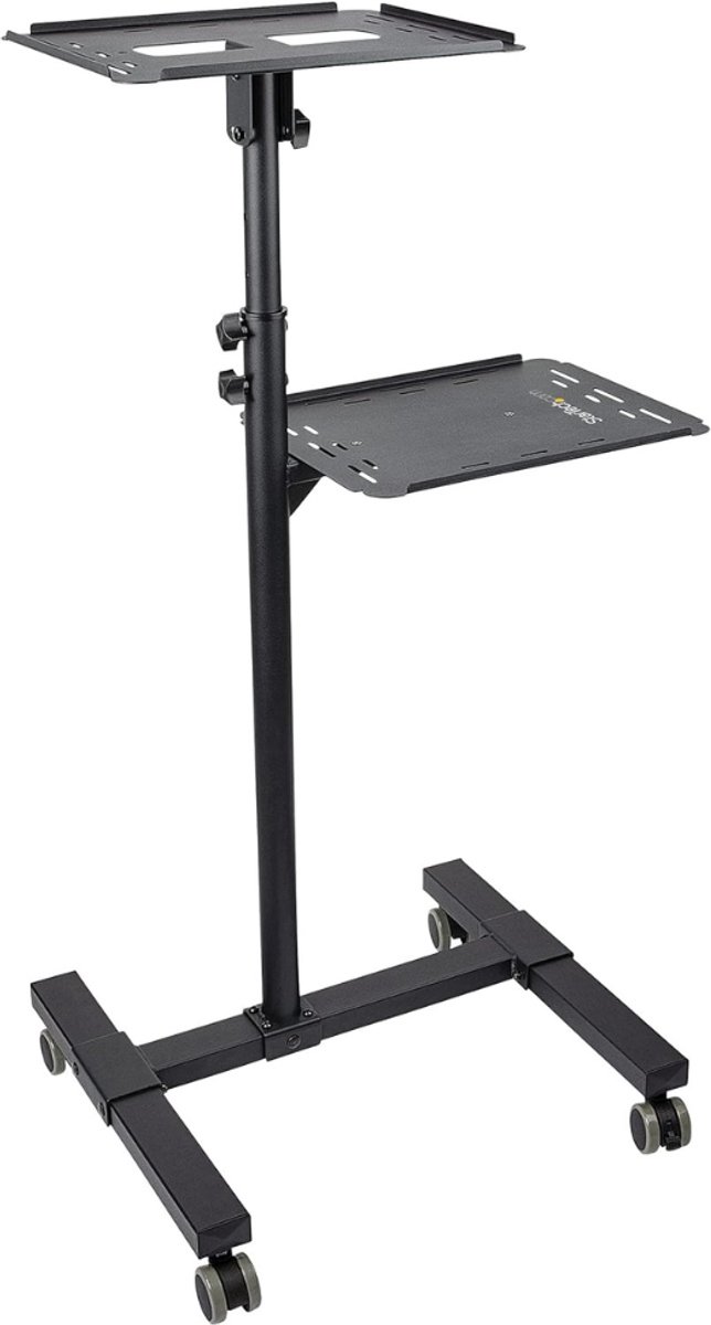 QUOVO® Beamer Statief - Projector Statief Met Wieltjes – Beamer Statief Met Laptop Verdieping – Verstelbaar Standaard – Tripod – Laptop Standaard – 2 Planken – Belastbaar tot 10 KG - Presentatiekar