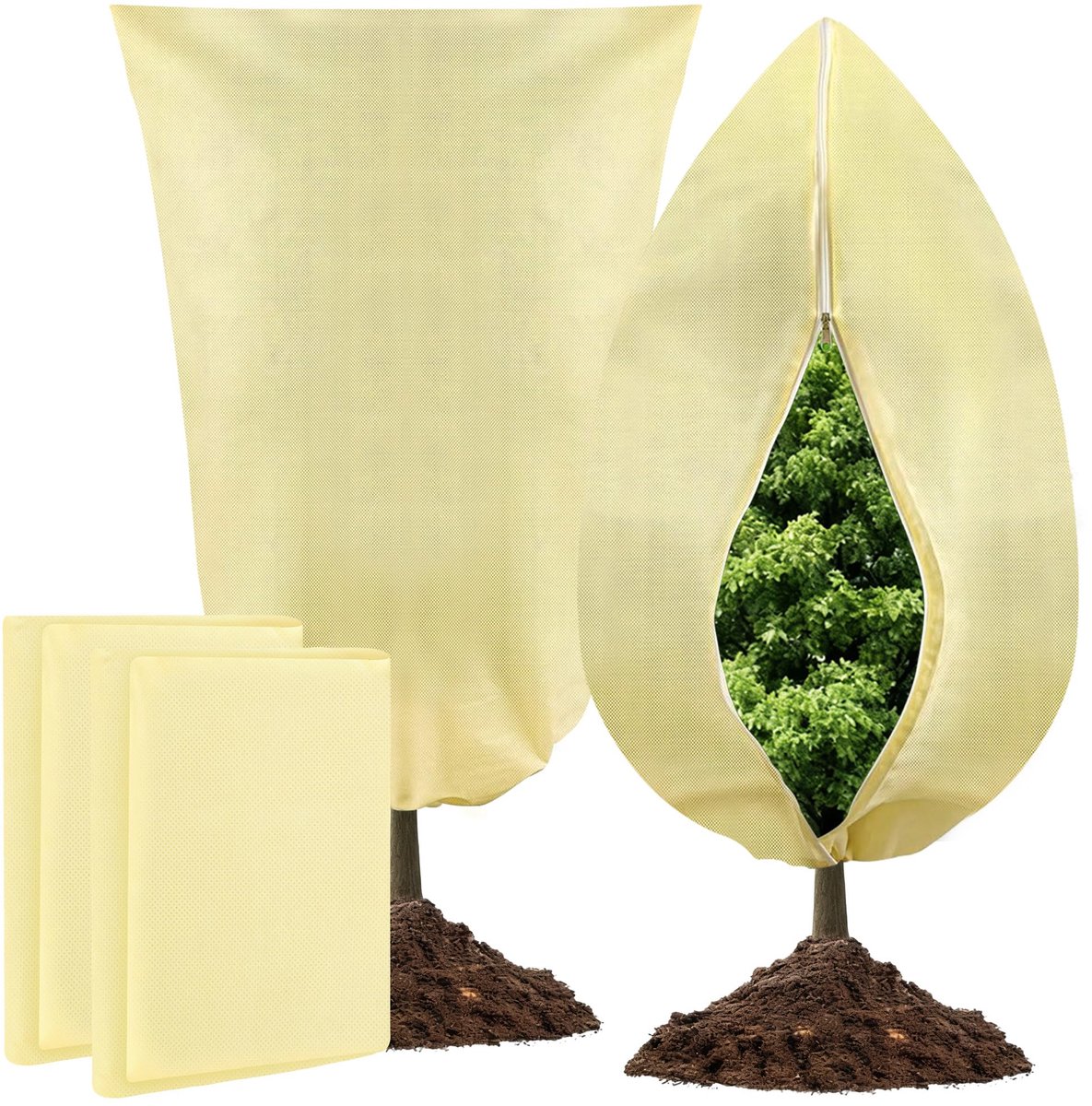 Plantenvlies vorstbescherming 100 x 120 cm - anti-vries ademend wintervlies - tuinvorsthoes met rits en trekkoord - ShopVlot