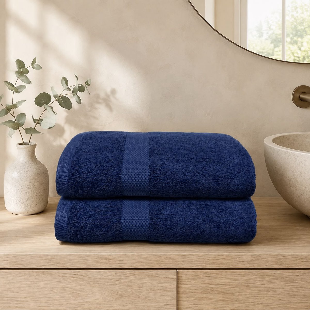 The Linen Room Handdoeken – 70 x 140 cm – Set van 2 – 100% Katoen – 650 GSM Dubbelgetwijnd 20/2 Garen – OEKO-TEX® – Extra Zacht & Hoog Absorberend – Donkerblauw