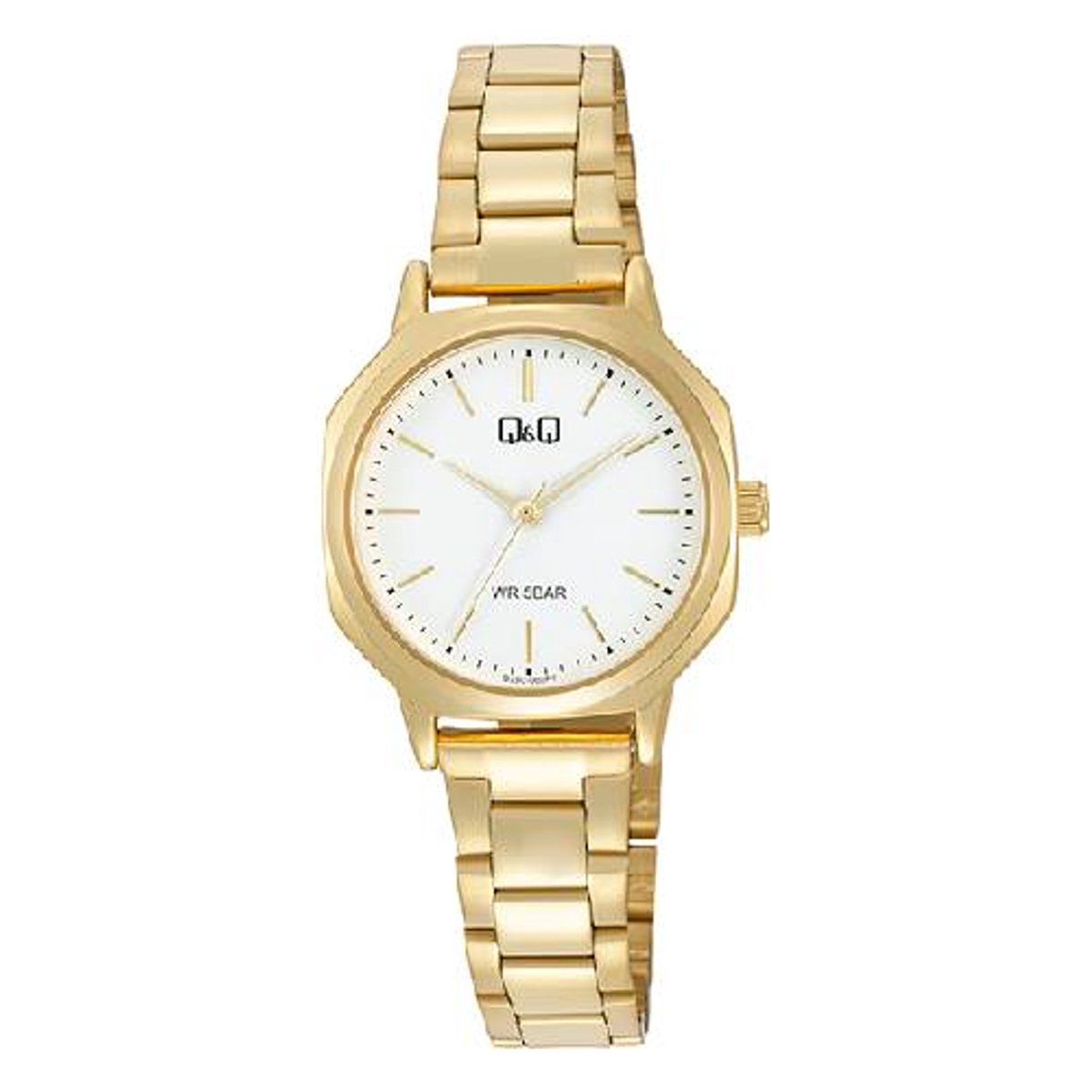 Q&Q-dameshorloge-goudkleurig-8 hoekig-duidelijke wijzerplaat-3 atm waterdicht-diameter 30 mm