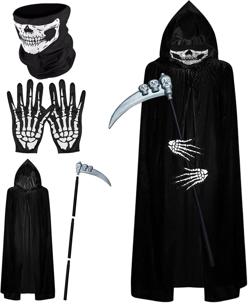 Halloween Kostuum voor Kinderen met Sensor, Schedelmasker, Cloak en Handschoenen voor Carnaval en Cosplay
