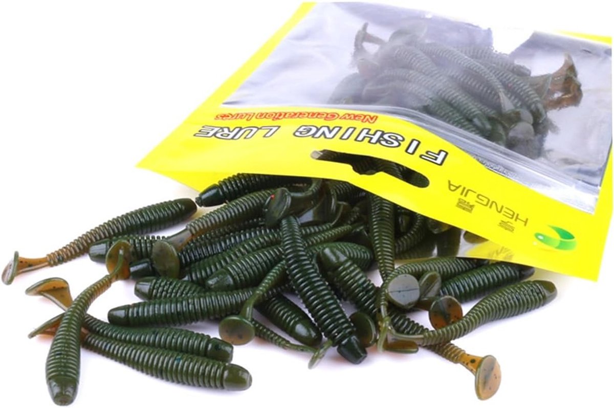 50 Stuks 5cm Vissersaas - Zachte Plastic Shad Lures, T Tail Grub Worm Bait voor Effectieve Visvangst en Hengelsport Accessoires