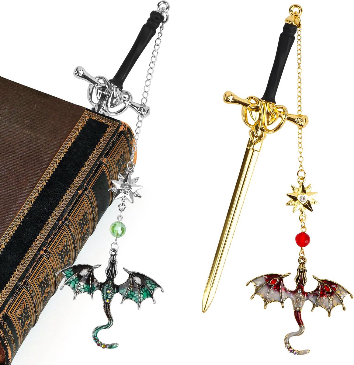 drakenzwaard bladwijzers 2 stuks - gepersonaliseerd - metaal - uniek cadeau voor fantasy-liefhebbers - ShopVlot