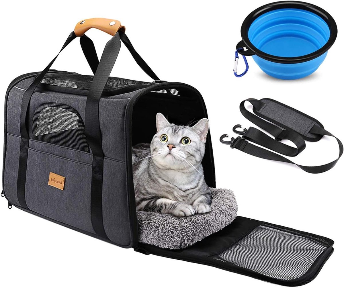 Draagtas voor Huisdieren - Reiskennel Kat Hond - Veilig Vervoer - Opvouwbaar Zachtzijdige - 43x30x20 cm - Zwart