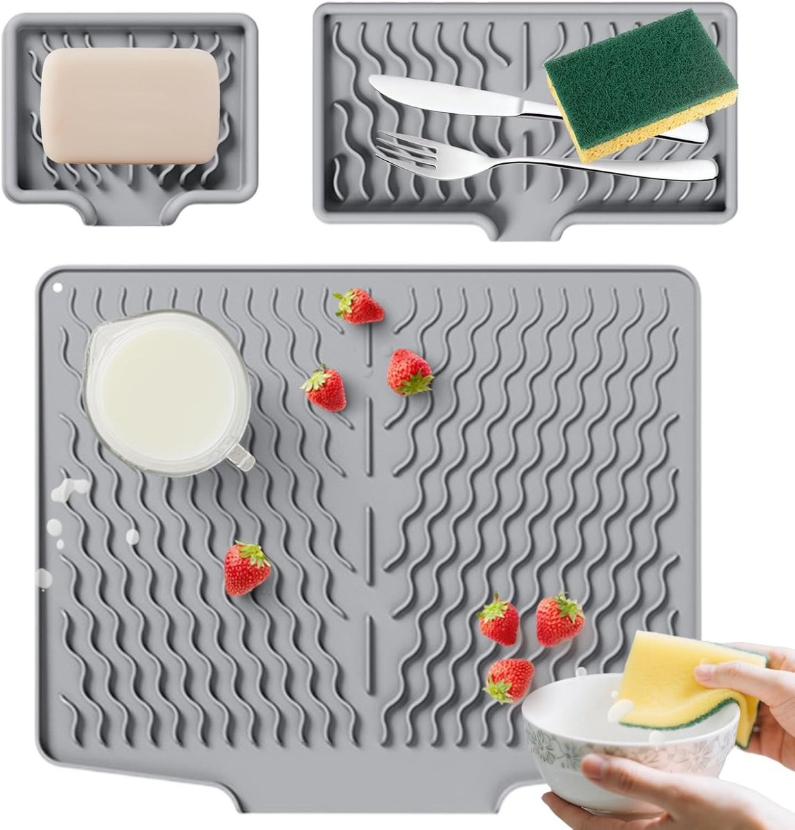 Siliconen Druipmat voor Keuken, Warmtebestendig en Antislip, Sneldrogend voor Aanrecht, Afwasbak en Dienbladen