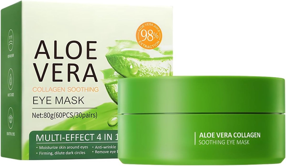 60 Stuks Verkoelende Oogmaskers met Aloë Vera en Collageen, Hydraterende Oogpads tegen Wallen, Donkere Kringen en Vermoeidheid voor een Jeugdige Uitstraling