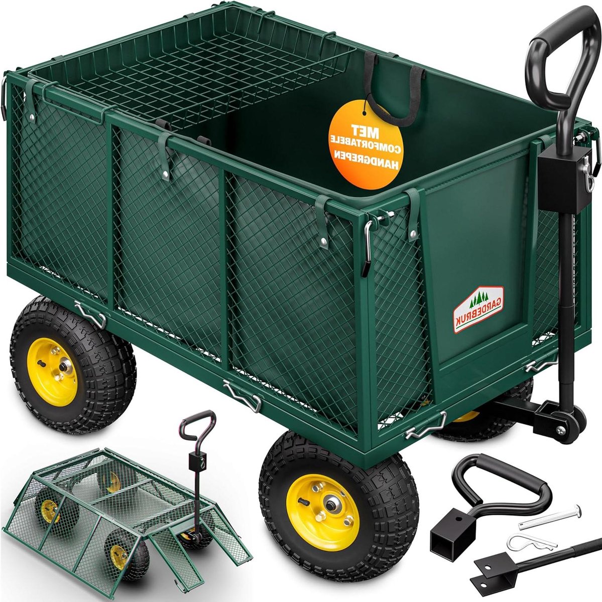 Bolderkar met zeil - Tuinkar bolderwagen - Zware spullen vervoeren - Hoge laadcapaciteit - 114 x 52 x 105 cm