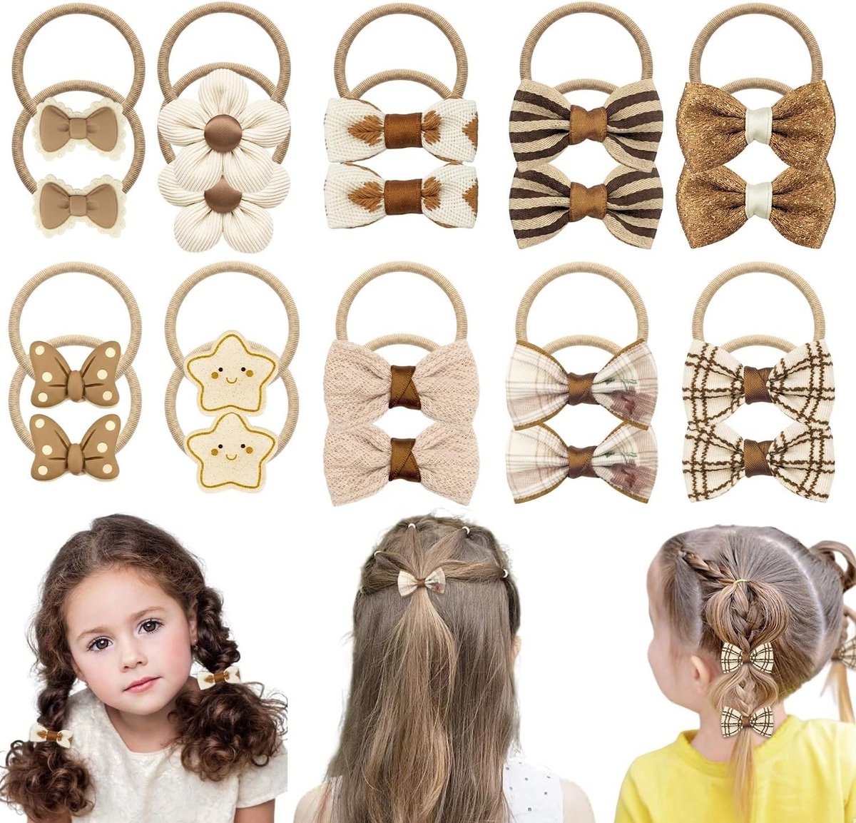 Set van 20 Bloemenprint Haarelastiekjes voor Meisjes – Met Strik, Metaalvrije en Baby-Safe Scrunchies voor Kleine Haarklemmen