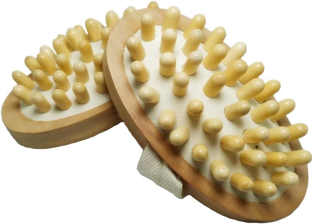 Natuurlijke Houten Anti Cellulite Massageborstel voor Lichaamsversteviging en Bloedcirculatie, Set van 2 voor Ontspanning en Wellness