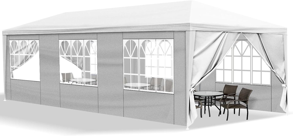 CINK & Co Partytent 3 x 6 m - Met Zijwanden - Waterdicht en UV-bestendig - Voor 30 Personen - Wit
