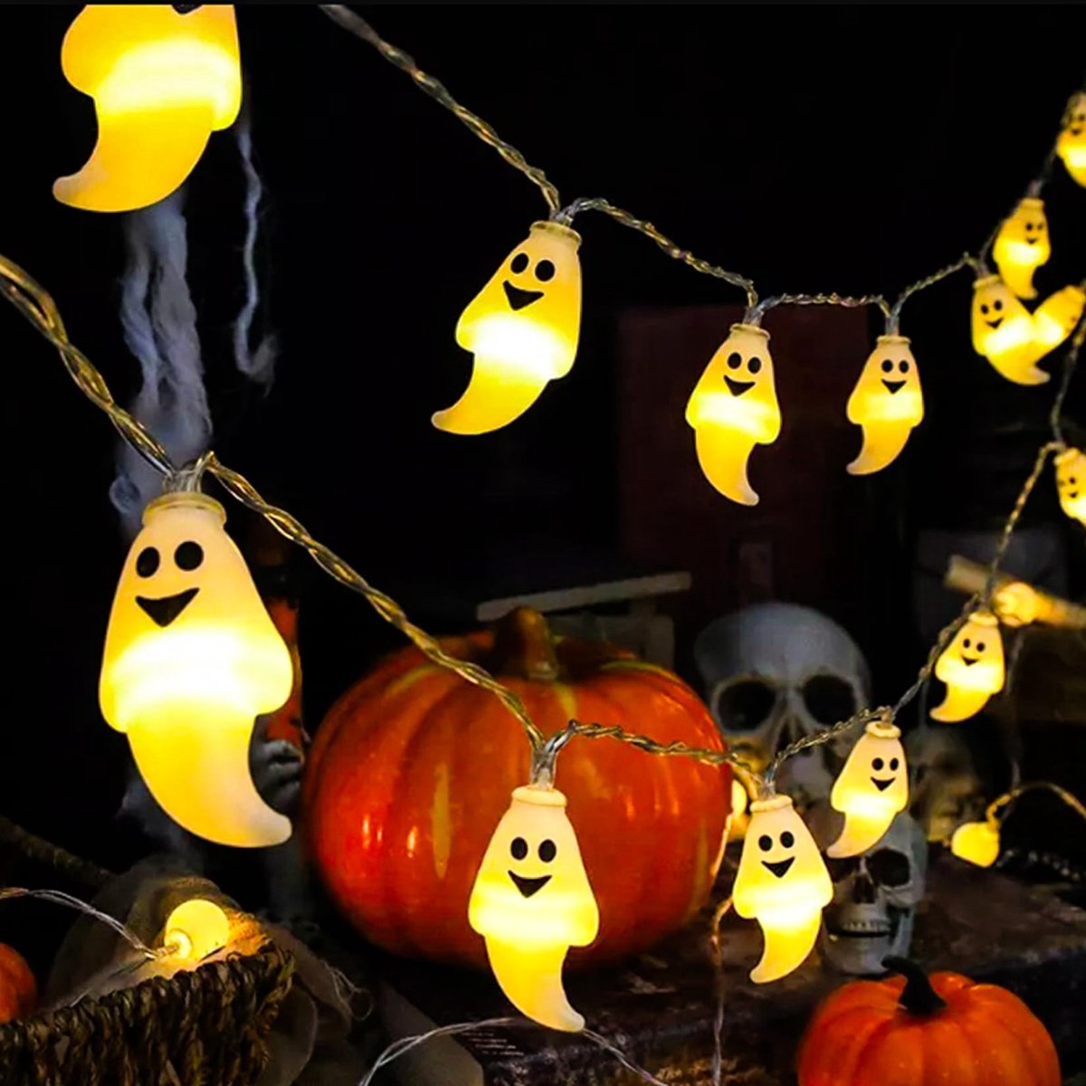 XVZ Halloween lichtsnoer, 3 m, 20 leds, spook, lichtketting met timer, herfstdecoratie, werkt op batterijen - ShopVlot