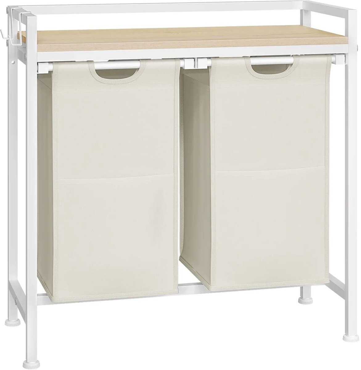 Wasmand met uitneembare zakken - 2 of 3 compacte tassen - Stabiel frame, Gemakkelijk schoon te maken - B 70 x D 30 x H 71 cm - Wit 2 bags 80L