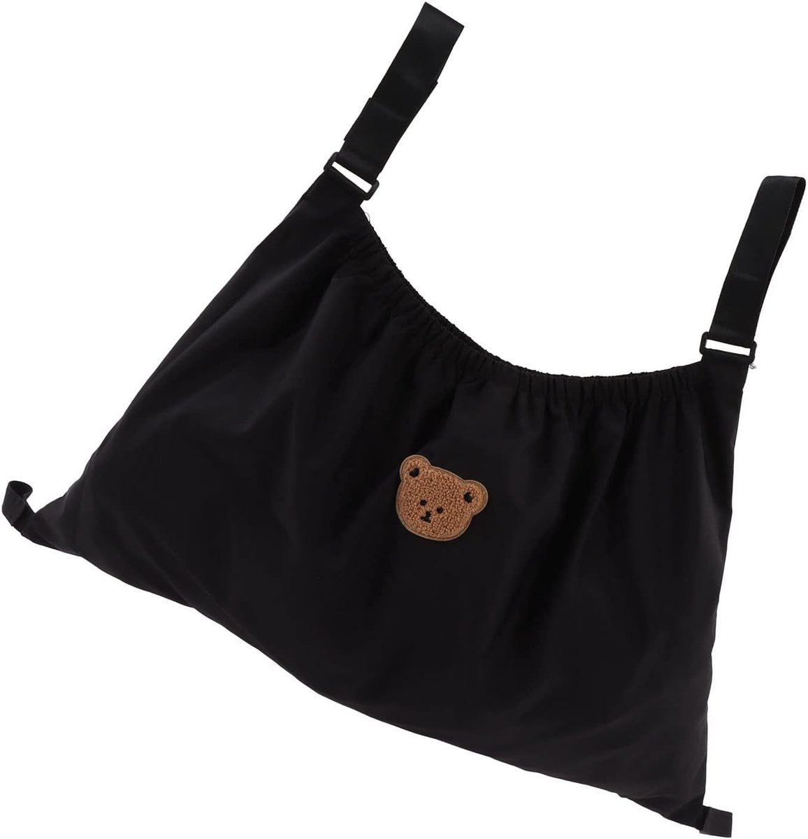 Opbergtas voor kinderwagen – Nylon materiaal – Veelzijdig in gebruik – Scheurvast en elastisch ontwerp – Geschikt voor portemonnee – 70 x 46 CM – Berenmotief – Zwart