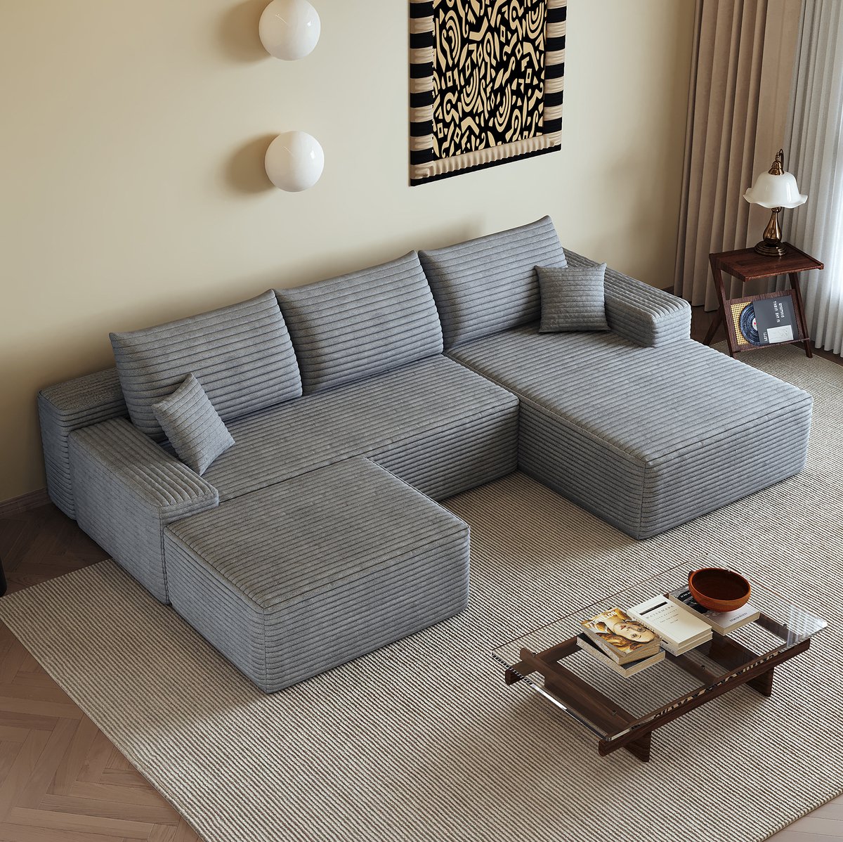 MODENUIT Hoekbank 270 Cm - L-Vormige Chaise Longue - 4-Zits Voor Woonkamer - Stof - Grijs
