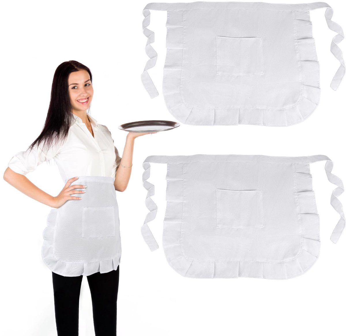 Tailleschort 52 x 41,5 cm - Wit - Verstelbaar met ruches - Geschikt voor koken en schilderen - ShopVlot