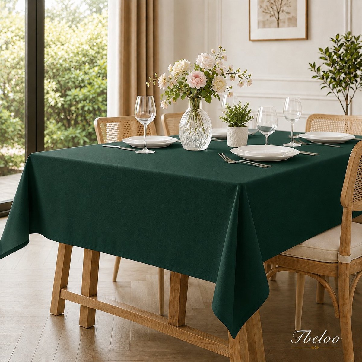 Tbeloo Groen tafelkleed waterdicht 140x280 cm, afwasbaar, vlekbestendig - geschikt voor binnen en buiten