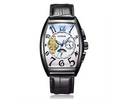 Soraro Automatische Tourbillon Horloge Zwart & Wit | Waterafstotend | 42mm | Cadeau Giftbox | Leer | Zwarte Band