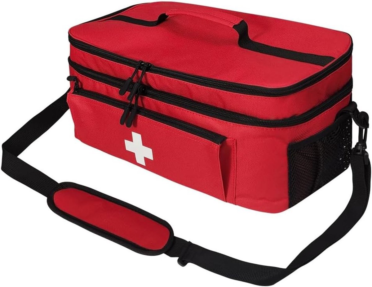 Eerste Hulp Tas voor Medicijnen en Noodhulp - Ideaal voor Thuis en Reizen, Rood, 40 x 23 x 18 cm, Medische Organiser