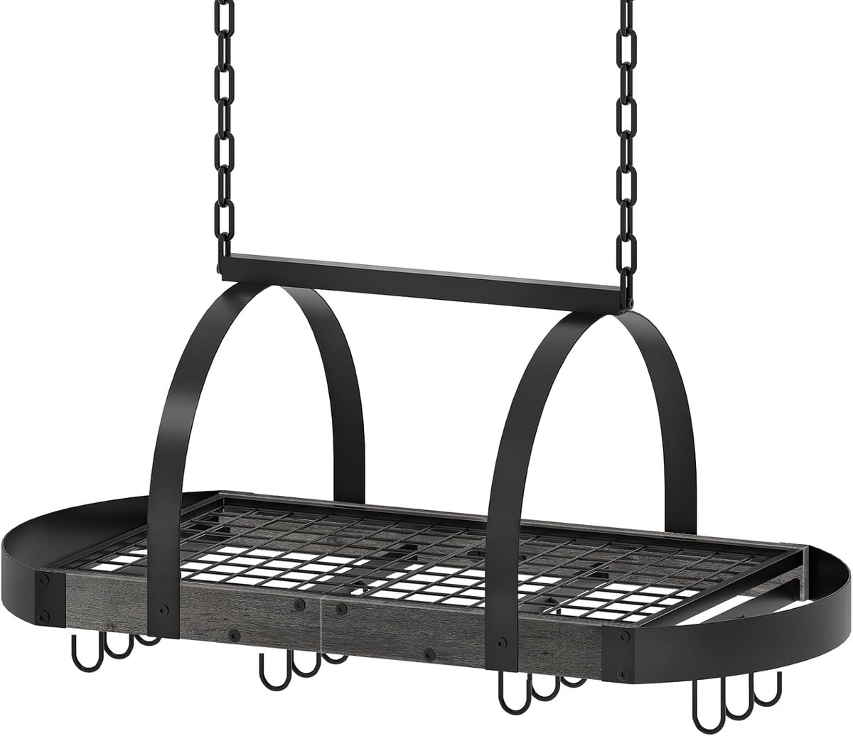 Hanging Keukenplank met 12 S-Haken, Ruimtebesparende Plank voor Keukenaccessoires en Organisatie, Zwart DTPR08BCC1
