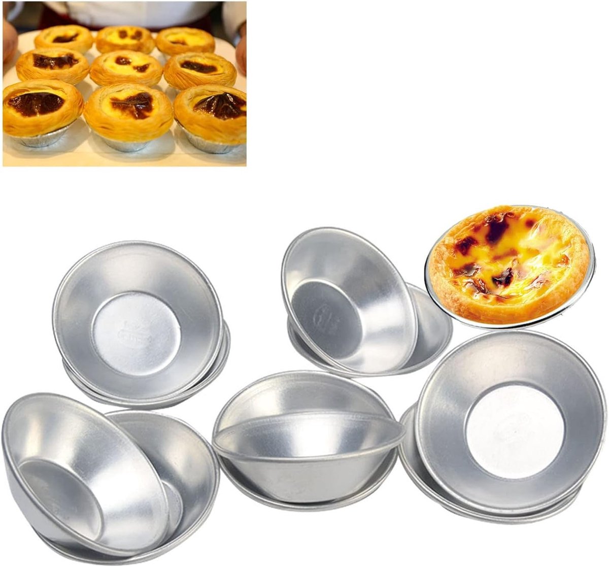 Set van 10 ronde bakvormen voor custardtaart en crème taarten, ideaal voor ovengebruik