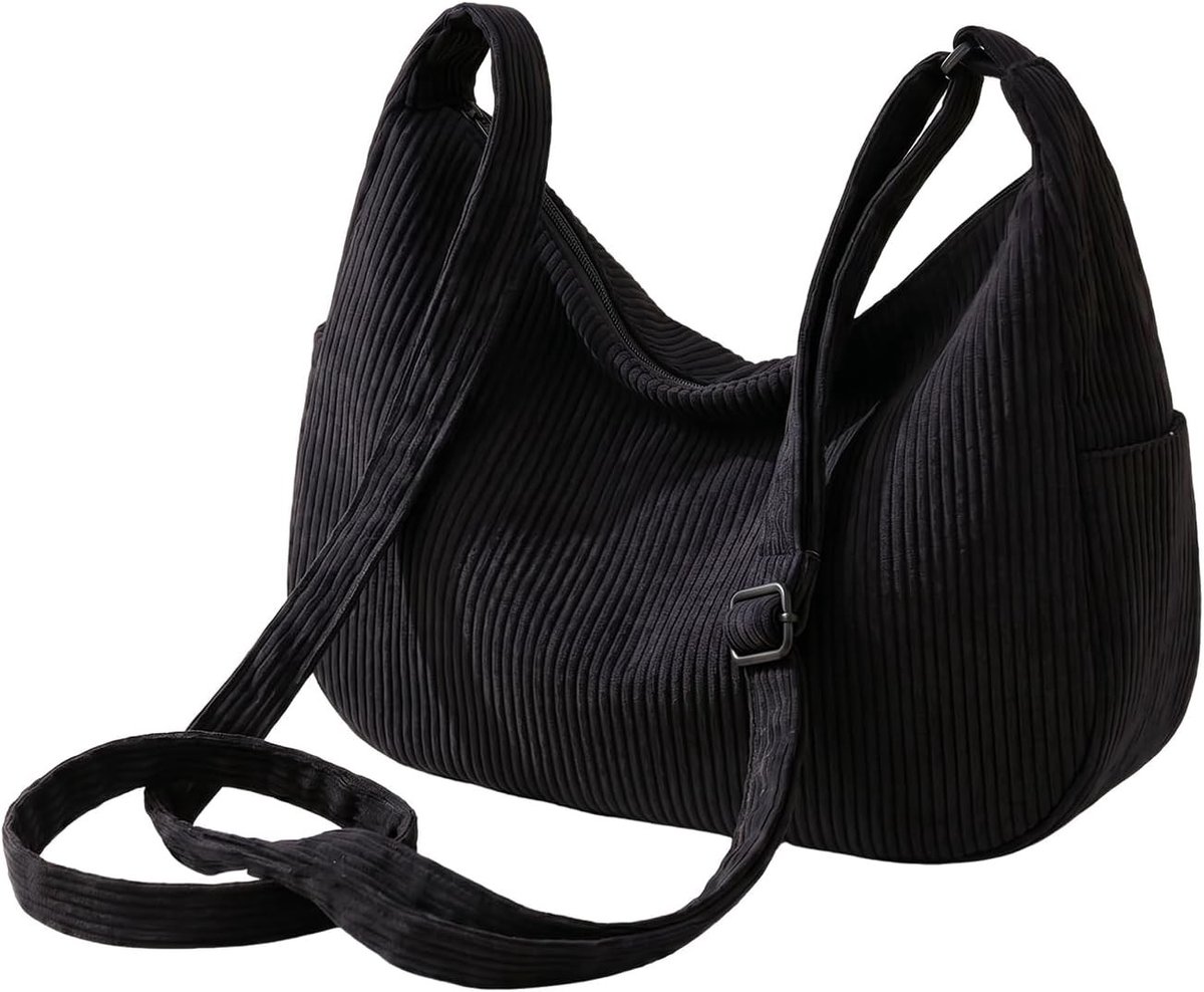 Casual Corduroy Schoudertas voor Vrouwen - Handige Hobo Tas met Rits voor School, Werk en Winkelen