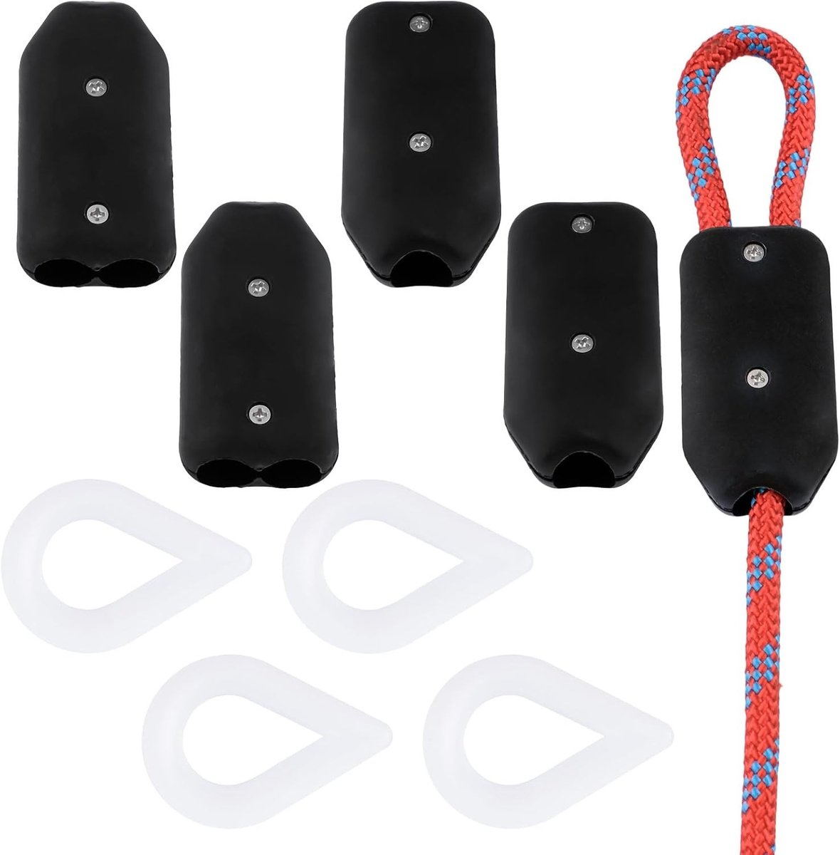4 sets van 12 mm plastic touwklemmen en kippenhartringen voor hangmatten, tenten en campingaccessoires, stevige bevestigingsmiddelen voor outdoor gebruik