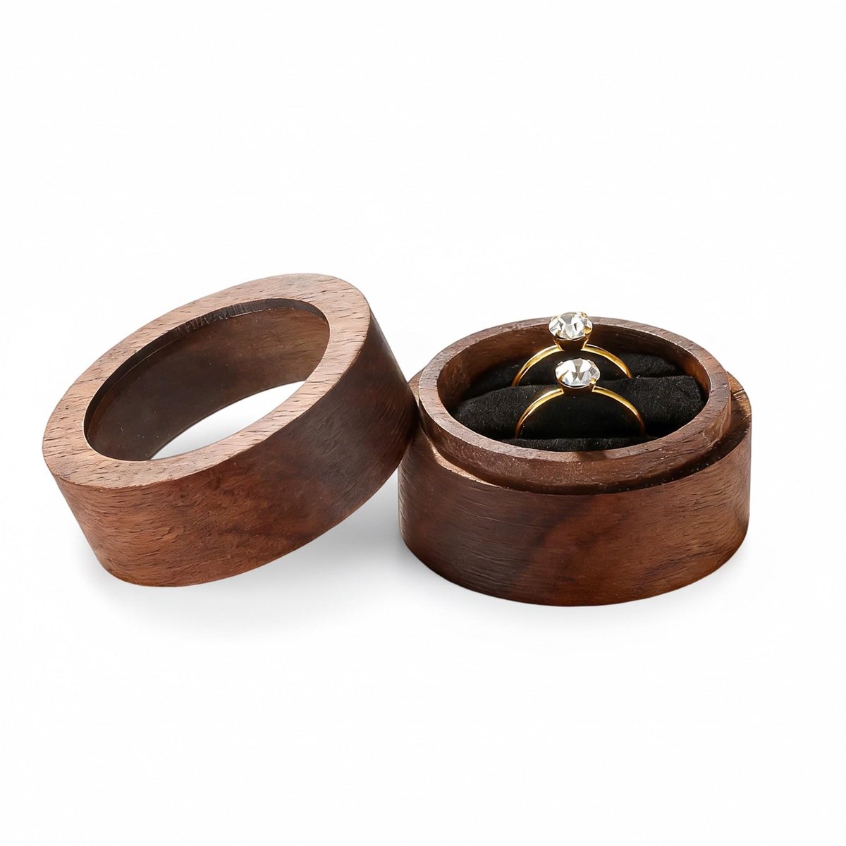 ringdoos walnoot - ronde ringdoos met 2 compartimenten - vintage ontwerp - perfect voor huwelijksaanzoek - ShopVlot