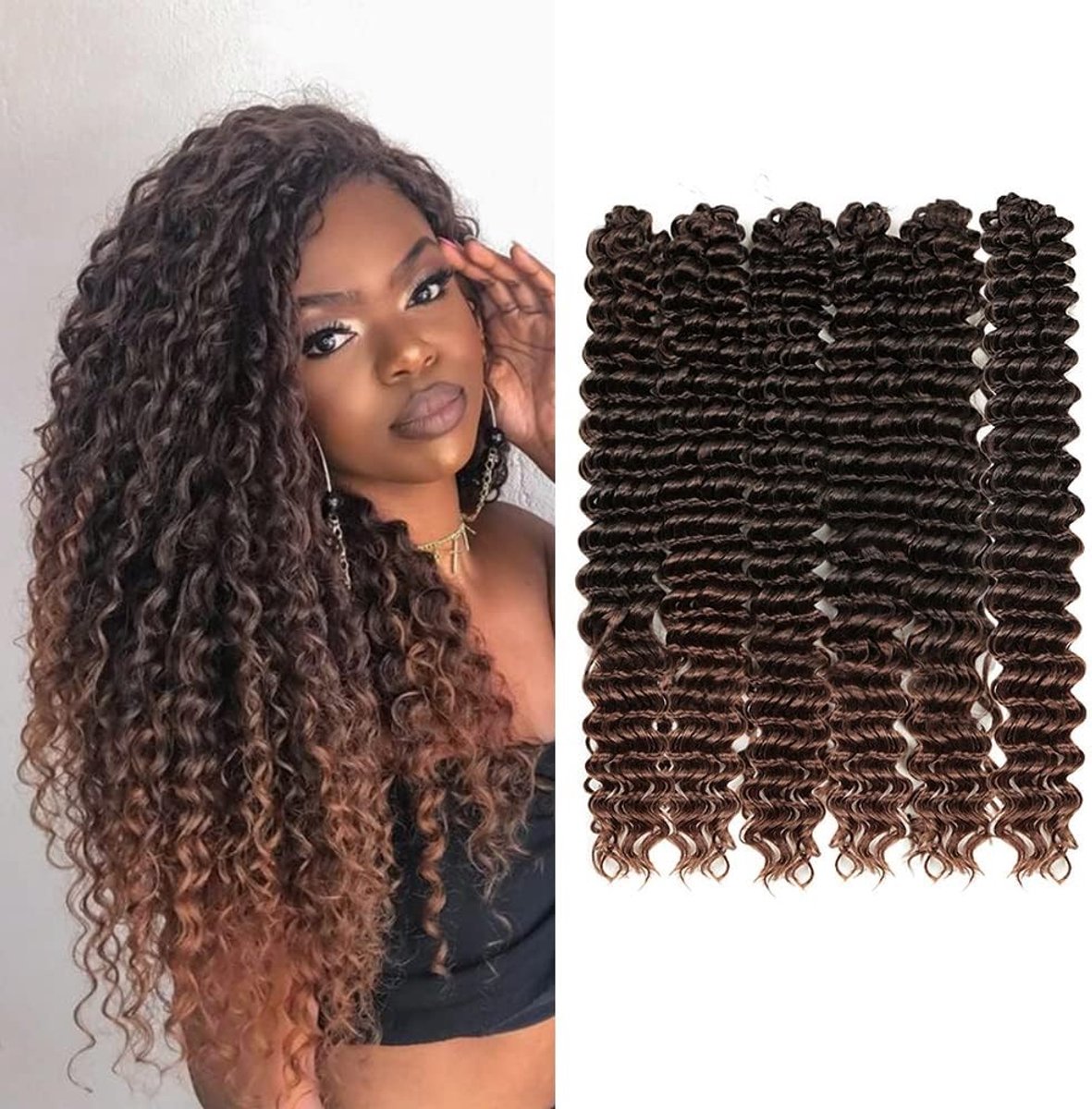 22 Inch Diepe Twist Haarkleur - 6 Pakketten Ocean Wave Krullend Bohemian Vlechtwerk - Synthetische Haarextensions voor Vrouwen met Diepe Golven en Volumineuze Krullen