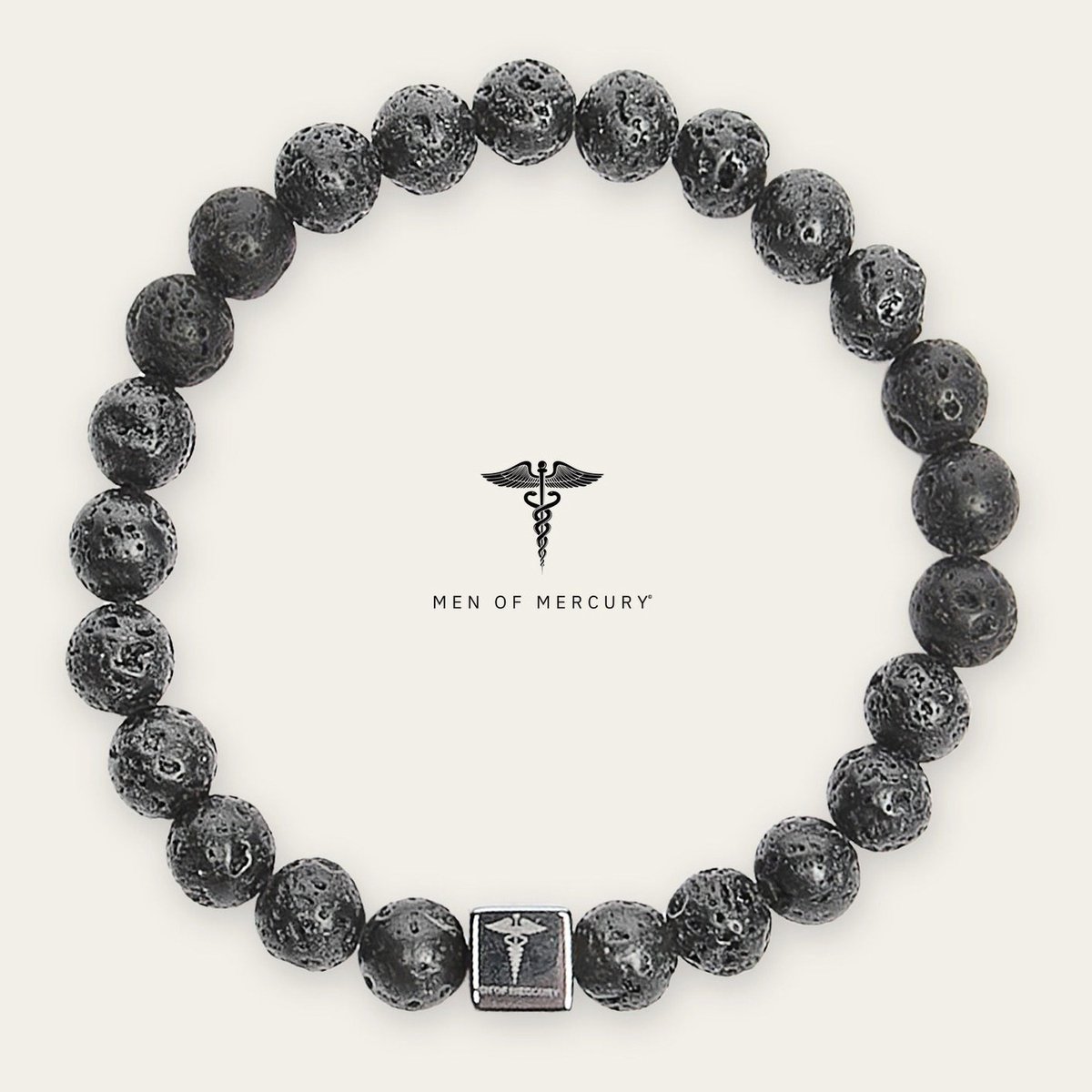 MEN OF MERCURY® Natuursteen Armband Heren - Lava Steen - Zwart - Handgemaakt - Elastisch - Aarding & Versterking - Spirituele Betekenis - 21 cm