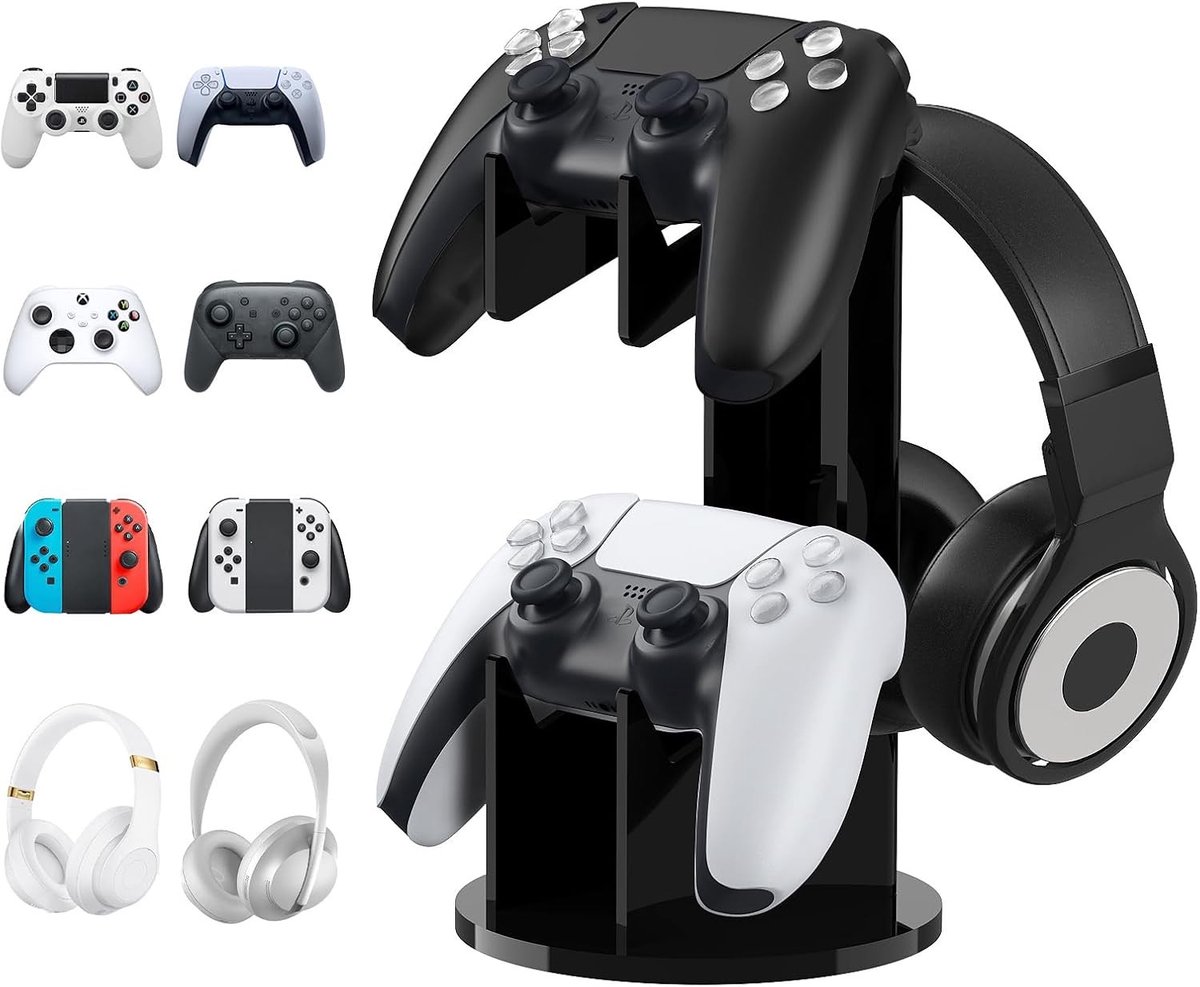Universele Stand voor Gamepad en Hoofdtelefoon, 2-in-1 Game Controller Support en Organizer voor Switch, PS5, PS4 en Xbox Series, Gaming Accessoires, Zwart
