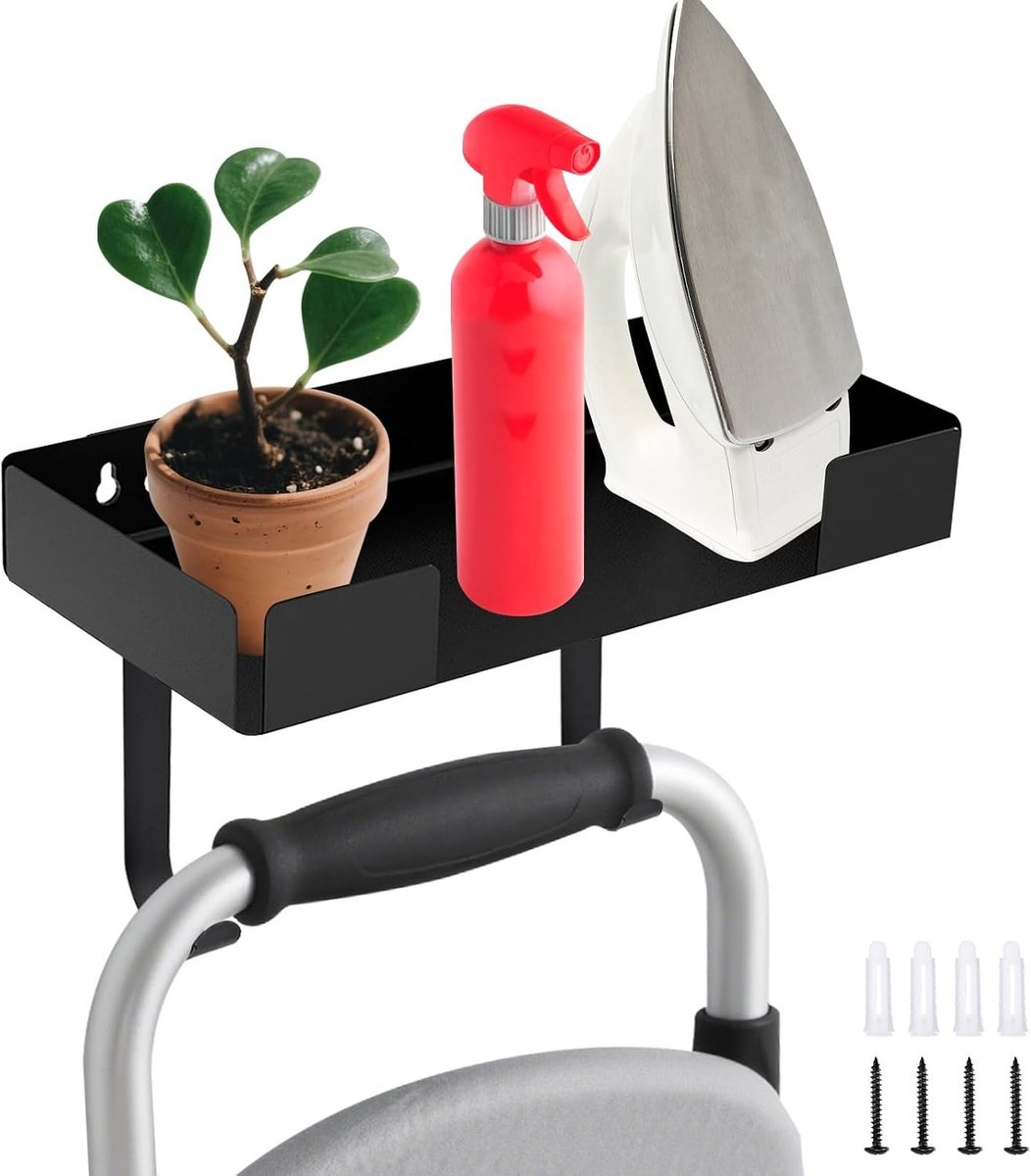 Muurbeugel voor Strijkplank van Metaal, Stevige Hanger voor T-Leg Strijkplanken, Ideaal voor Opbergruimte en Decoratie in de Wasruimte met Haken en Planken